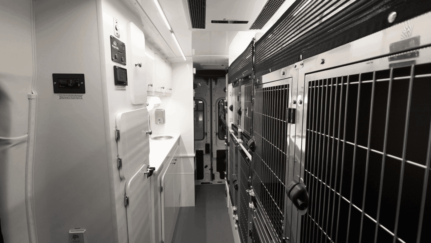 Front view of pet transport van